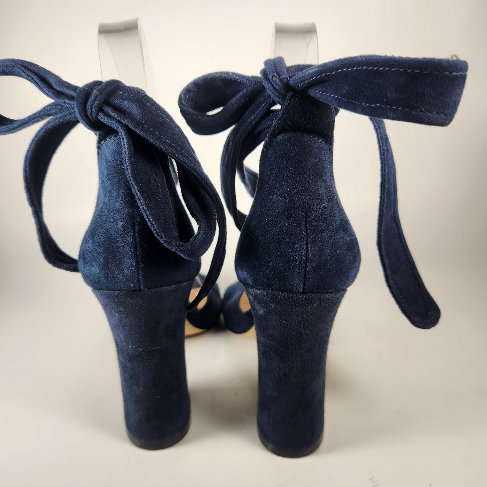 KARL LAGERFIELD Racha Shoe Womens 6 EU 36 Navy Block Heel Suede Event Date Nite - Picture 7 of 12